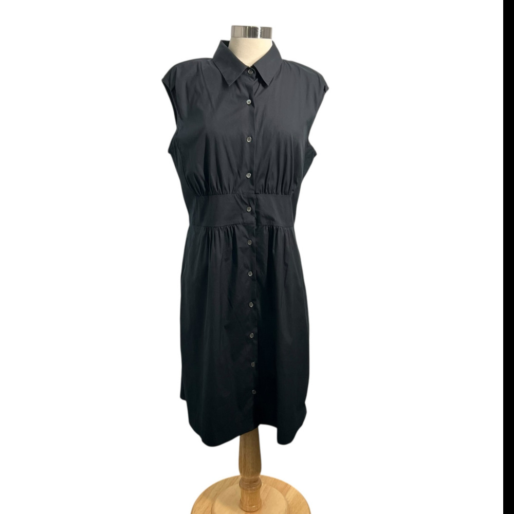 Theory Sleeveless Cotton Stretch SpandexButtoned  Black Shirt Dress Size 12